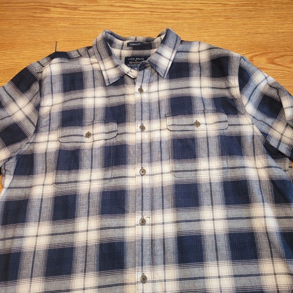 Lucky Brand x Pendleton Mens Button Up Flannel Shirt Size XL Plaid Navy/Cream - Picture 3 of 16